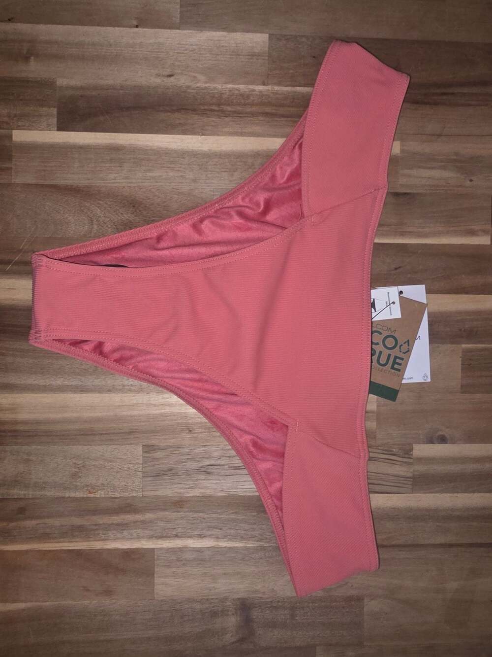 Volcom Eco-True Ribbed Cheeky Bikini Bottom in Rose Pink